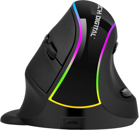 J-Tech Digital Ergonomic Mouse with Wireless Connection, Removable Palm Rest, Thumb Buttons, Rechargeable Battery, 800