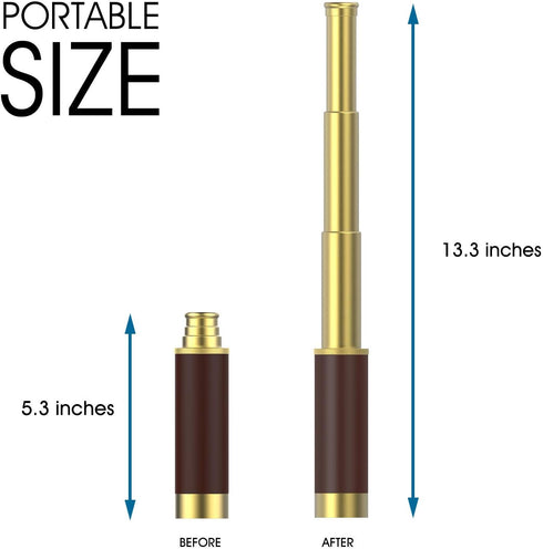 Pirate 25x30 High Powered Zoomable Collapsible Monocular, Brass Spyglass Handheld Waterproof Telescope for Bird Watching