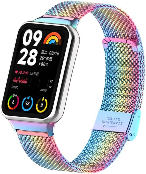 Straps for Xiaomi Mi Band 8 Pro/Redmi Smartwatch 4, Metal Bracelet Protective Frame and 18MM Steel Mesh
