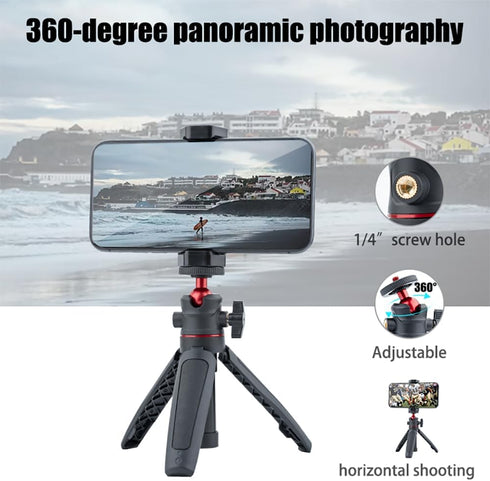 Generic 3-in-1 1/4 Mini Tripod Selfie Stick Extension Pole with Phone Clamp - Aluminum Vlogging Stand for Smartphone