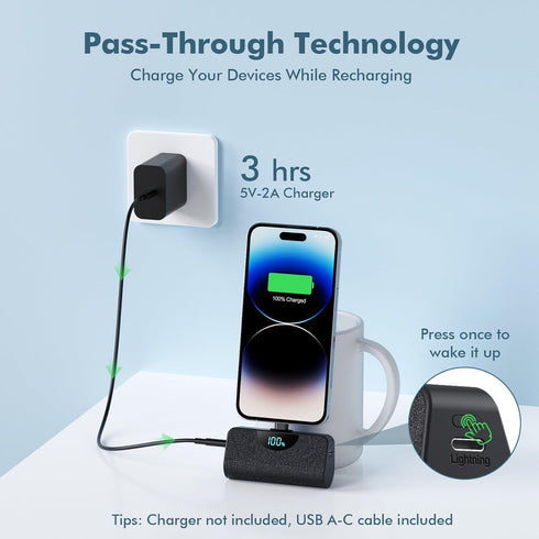 Mini Portable Power Bank for iPhone, 5200mAh External Battery, 20W PD Fast Charging for iPhone 14 Pro