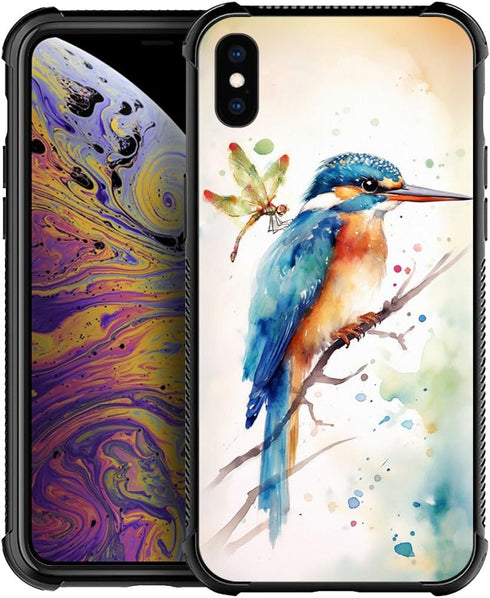 CARLOCA iPhone XR Case Compatible, Watercolor Bird Dragonfly Pattern Design, Shockproof Anti-Scratch Case for Girls,