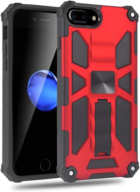 Asuwish iPhone 6/6s/7/8 Plus Case with Tempered Glass Protector & Kickstand - Red for Men & Women.