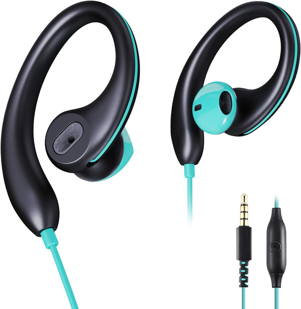 Sport Headphones Wired Earbuds, Over Ear Headphones with Earhooks, Microphone, Sweatproof Running Earphones for Workout