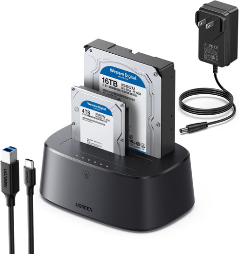 UGREEN Dual-Bay Hard Drive Docking Station for 2.5 & 3.5 SSD HDD Up