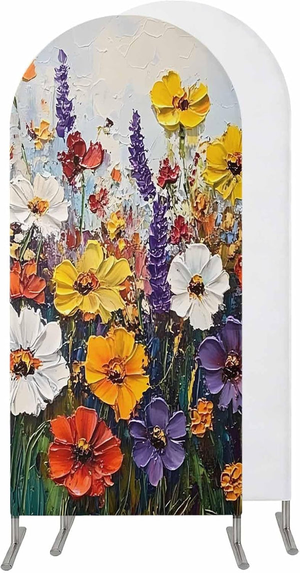 Jnbasdffb Vintage Wildflowers Wedding Arch Cover, Stretchy Spandex Arch Backdrop Stand Covers 6.6