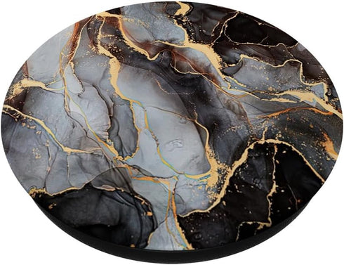 Black and White Faux Marble with Gold Accent PopSockets Standard PopGrip