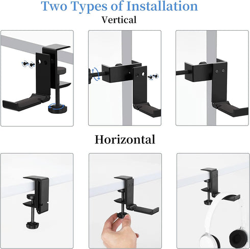 Foldable Aluminum Headphone Stand Hanger with Cable Organizer, Non-Slip Desk Hook for Universal Headphone Mount