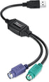 Perixx PERIPRO-401 PS2 to USB Adapter for Keyboard and Mouse, Built-in USB Controller, Black