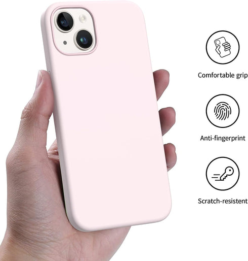 AOTESIER iPhone 14 Case, Chalk Pink Silky Touch Premium Soft Liquid Silicone Rubber Full-Body Protective Bumper