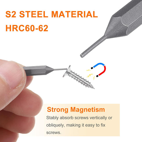 3pcs SIM0.8 5/32" 28mm S2 HARFINGTON Card Removal Screwdriver Bit Hex Shank Length Magnetic Cylindrical Head Steel SIM
