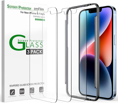 amFilm Glass Screen Protector for iPhone 13 Pro 6.1 inch, iPhone 13 6.1 inch, iPhone 14 6.1 inch, Easy Installation