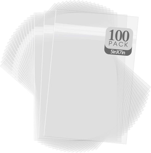 Golden State Art Pack of 100, 5 1/4 X 7 1/8 inches Crystal Storage Bags, Acid-Free Clear Sleeves for 5x7 Photo Framing