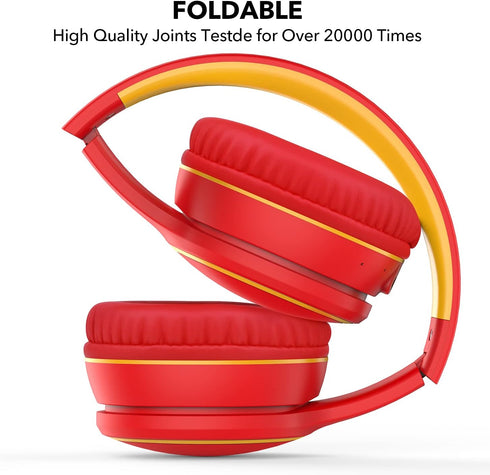 RORSOU B10 Wireless Bluetooth Over-Ear Headphones - Lightweight Folding Stereo Bass Headset with 50H Playtime, Red