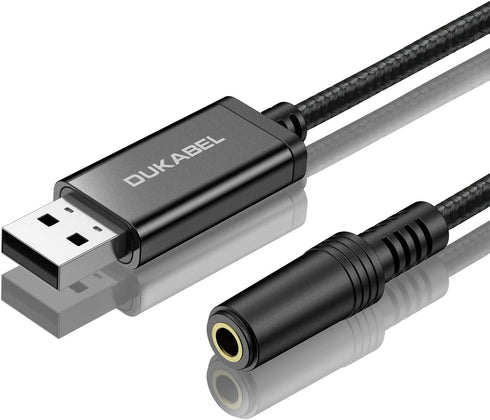 DUKABEL USB to 3.5mm Jack Audio Adapter, 45 inch TRRS USB-A to Headphone AUX Adapter for Computer PS4 PS5