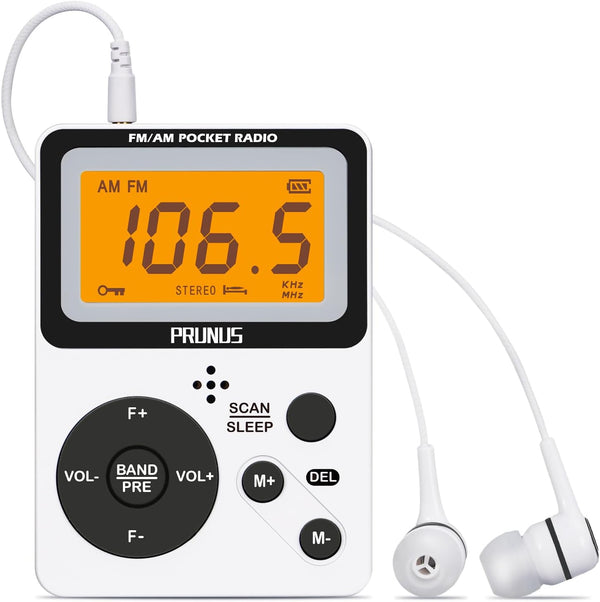 PRUNUS Pocket AM FM Radio Portable with Stereo Earphone, Battery Operated by 2 AAA, Digital Radio J-159 (No Speaker)