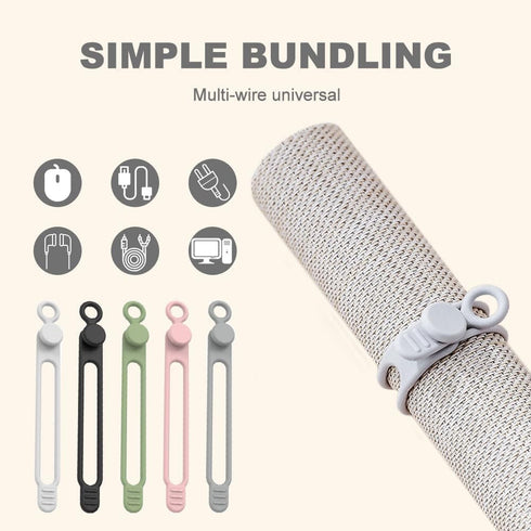 10Pcs 2026 (10pcs) Silicone Cable Ties, New Data Cable Organizer, Silicone Cable Ties Cable Management Organizer, Cable