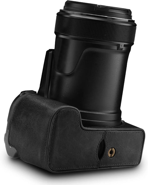 MegaGear MG1533 Nikon COOLPIX P1000 Ever Ready Leather Camera Half Case and Strap - Black, Compact Design