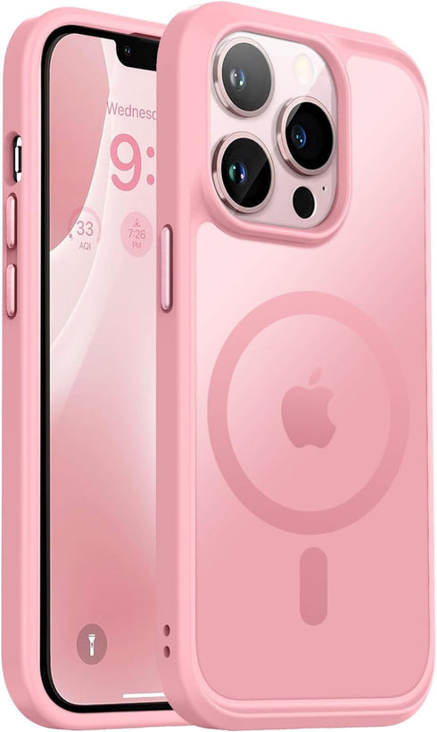 Vooii iPhone 13 Pro Case, Pink Translucent Matte, Shockproof & MagSafe Compatible, Protective Cover for 6.1" iPhone 13