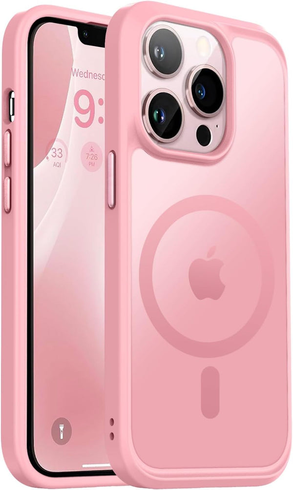 Vooii iPhone 13 Pro Case, Pink Translucent Matte, Shockproof & MagSafe Compatible, Protective Cover for 6.1" iPhone 13