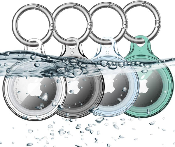 COOLQO 4 Pack IPX8 Waterproof Airtag Holder Compatible with Apple AirTags, Hard PC Keychain AirTag Holder for GPS
