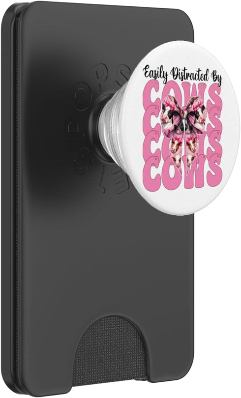 Womens Coquette Bow Dairy Farmer Cow Farming Gifts Easily Distracted by Cows Dairy Farmer Cow Farming Girl Mom PopSockets PopWallet