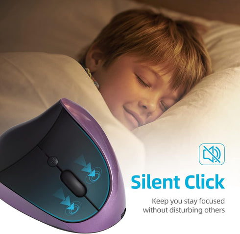 Ergonomic Wireless Mouse, Rechargeable Vertical Mouse for Right Handed with 6 Buttons for Laptop, Desktop, PC (Purple)
