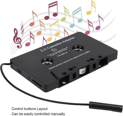 PUSOKEI Bluetooth 5.0 Car Cassette Audio Receiver, Aux Adapter, MP3 Tape Player Converter with Calling Function, Black