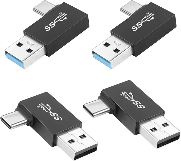 QIANRENON 90° Angle USB3.1 Male to USB C Male Charging Adapter, 10Gbps Data Connector for Wall Charger, 4Pcs