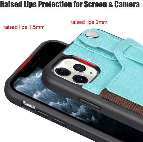 TOOVREN Phone Cover for iPhone 11 Pro Max - Wallet Case with Card Holder, PU Leather Kickstand, Adjustable Lanyard