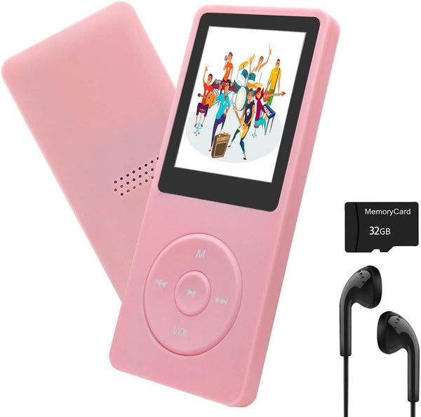 MP3 Player 32GB with Speaker Earphones, Portable Music Player for Kids, FM Radio, Voice Recorder, E-Book, Pink