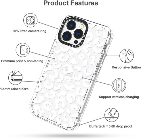 MOSNOVO iPhone 13 Pro Case, Clear TPU Bumper with Buffertech 6.6ft Military-Grade Drop Protection, White Leopard Print