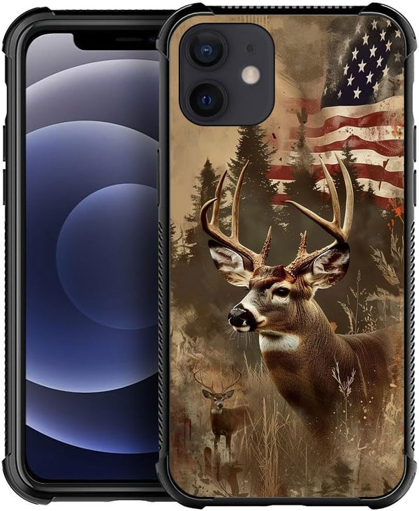 DJSOK H American Flag Elk Deer Case for iPhone 11, Soft TPU Bumper and Hard PC Pattern Back with Shockproof Protection