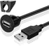 TNP USB Flush Mount Cable with Buckle, Dashboard Panel 1 Port USB Socket Plug Connector, Water Resistant (1.8M / 6FT)