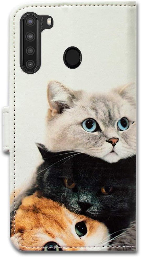 Case for Galaxy A21, Cute Brown Cat Leather Flip Wallet Cover with Card Slot Holder for Samsung Galaxy A21 2020