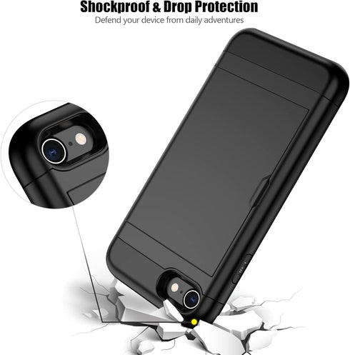 Nvollnoe iPhone SE Case 2022/2020/7/8: Heavy Duty Dual Layer Shockproof with Card Holder, Slim Wallet Case - 4.7'' Black