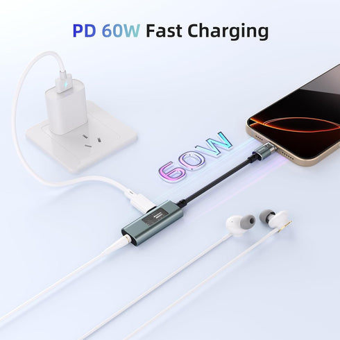 Xumee USB C to 3.5mm Audio Adapter and Charger, 2 in 1 USB-C to Headphone Jack Dongle for iPhone 16/15 Pro Max