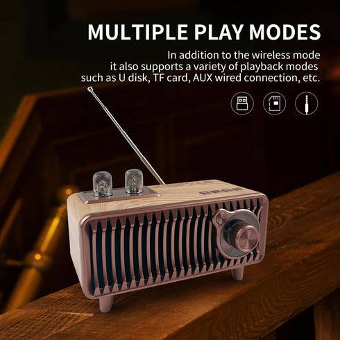 Retro Bluetooth Speaker, Vintage Radio with Natural Wood, 20W Dual Speakers Stereo, U Disk/TF Card/Aux Music Player,