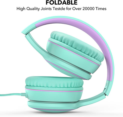 RORSOU R10 On-Ear Headphones with Microphone, Lightweight Folding Stereo Bass Headphones for Smartphone Tablet