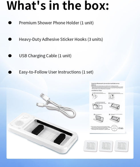 NLCCLTQ Altavoz Shower Phone Holder Waterproof for iPhone Bathroom Fan with Speaker Bluetooth Water Proof Wall Mounted