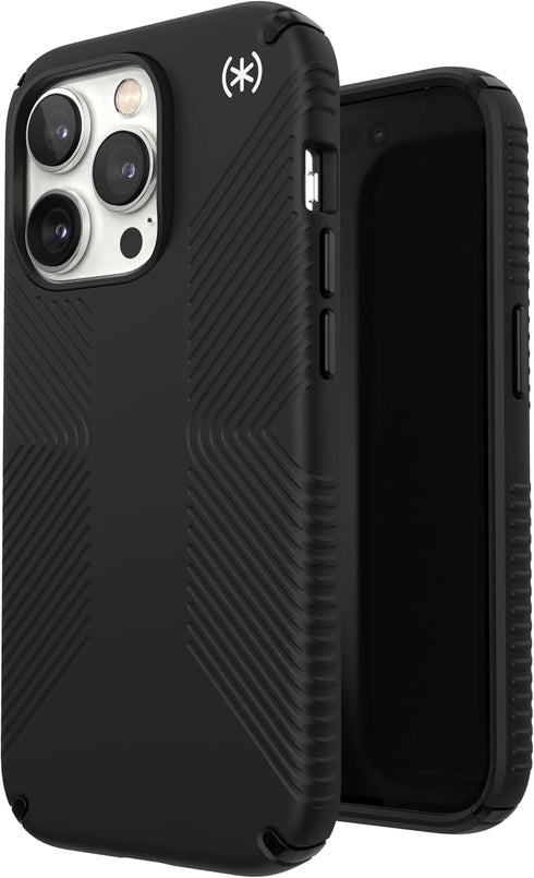 Speck Presidio2 Grip - Non-Slip iPhone 14 Pro Case (Black/Black/White)