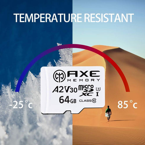 AXE MEMORY 64GB Micro SD Card, 4K Ultra Full HD Video, Premium Speed MicroSDXC with SD Adapter