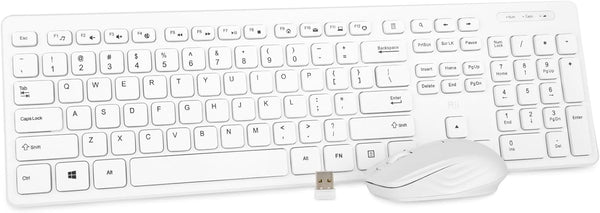 Wireless Keyboard and Mouse Combo, Rii Standard Office PC Keyboard and Optical Wireless Mice (White)