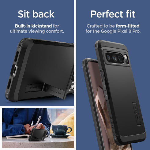 Spigen Tough Armor Case for Pixel 8 Pro (2024), Kickstand, Military-Grade Protection, Black