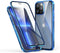 Case for iPhone 13 Pro Max with Screen and Camera Protector, Double Tempered Glass and Metal Frame Magnetic Cover - Blue
