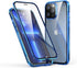 Case for iPhone 13 Pro Max with Screen and Camera Protector, Double Tempered Glass and Metal Frame Magnetic Cover - Blue