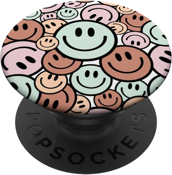 Cute Pink Brown Peach Aqua Smile Face Happy Graphics PopSockets Standard PopGrip