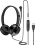 USB Headset with Microphone for PC, 3.5mm Jack 2 in 1 Wired Stereo Headphone with Volume Control