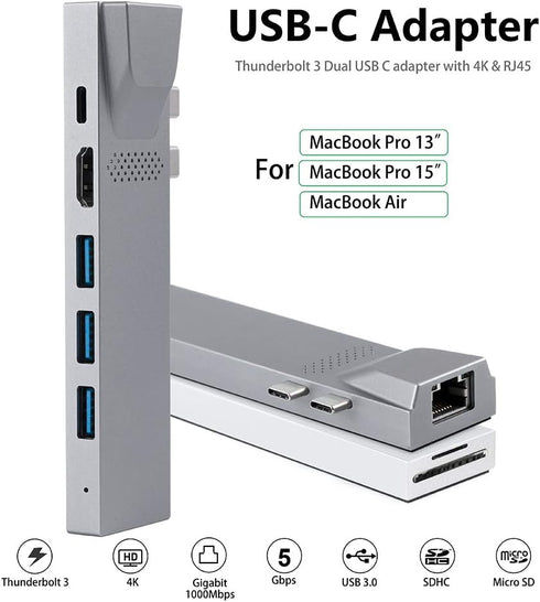 YUANSHAN 8-in-1 4K 3 3.0 100W 3, USB C Hub for MacBook, Docking Station Adapter with HDMI, Gigabit Ethernet, USB Ports