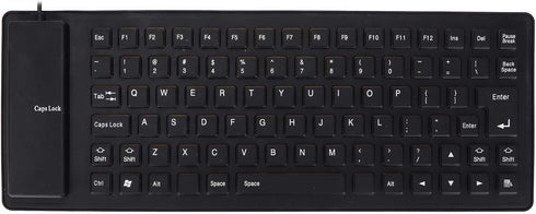 Roll-up Silicone Keyboard, Fully Sealed Silent Soft USB Wired Keyboard, 85 Keys Foldable Waterproof Flexible (Black)